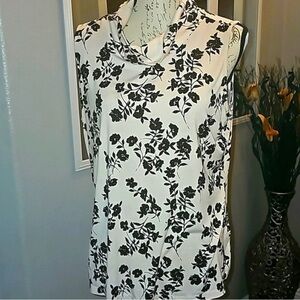 Sleeveless Floral Cowl Neck Camisole - Black on White